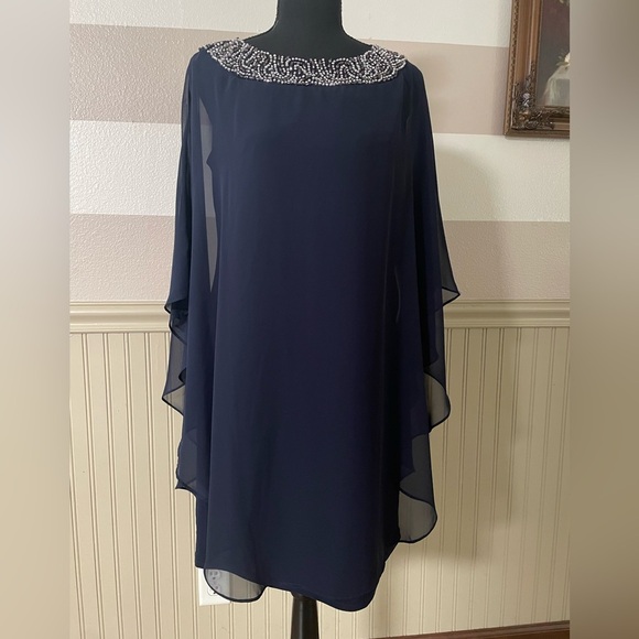 Brand New Xscape Women's Short Ity with Chiffon Bead Overlay - Picture 12 of 14